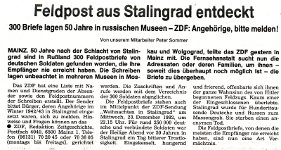 Feldpost Stalingrad Artikel